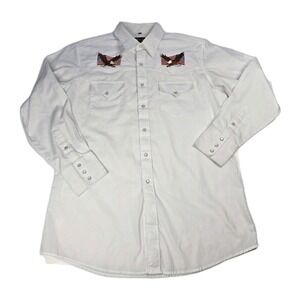 Vtg White Horse Western Shirt Mens Size Large White Eagle Embroidery Pearl Snap